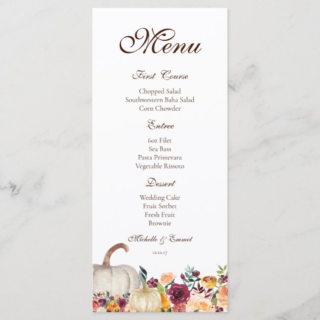 Fall Menü, Erntedank Menü, Freundschaftsmenü Menükarte (Vorderseite)