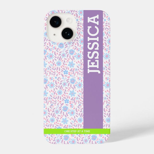 Fall mit floralen Personalisierten Namen iPhone 14 Hülle (Rückseite)