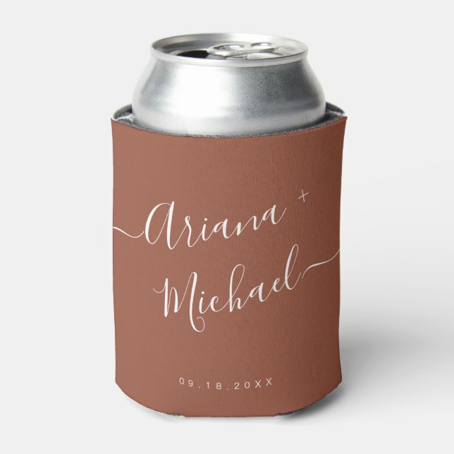 Fall Modern Custom Terracotta Script Names Wedding Dosenkühler (Kanne Vorderseite)