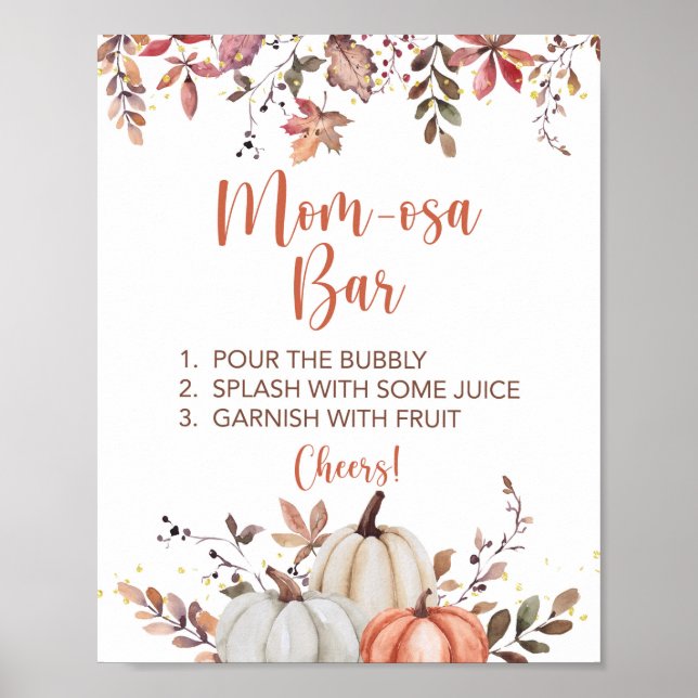 Fall Mom-osa Bar Pumpkin Shower Table Sign Poster (Vorne)