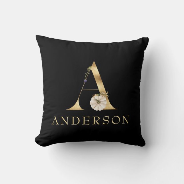 Fall Monogram A mit White Pumpkin Kissen (Vorderseite)