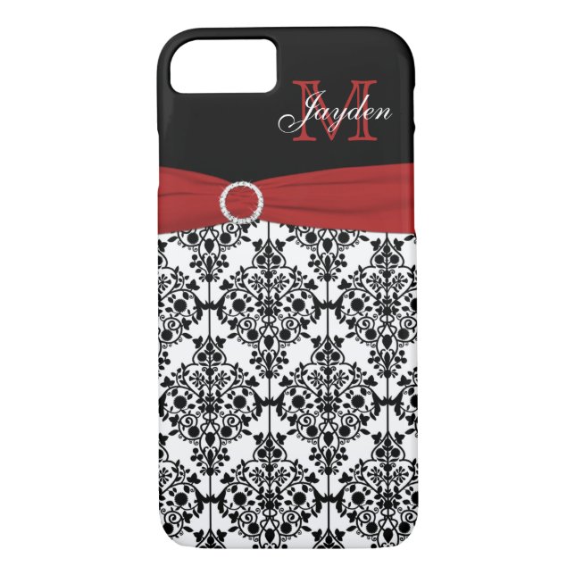 Fall Monogram Red Schwarz-weiß Damask iPhone 7 Case-Mate iPhone Hülle (Rückseite)