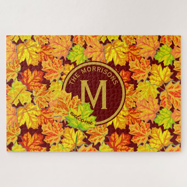 Fall Monogramm Ahorn Blätter Herbstblatt Muster (Horizontal)