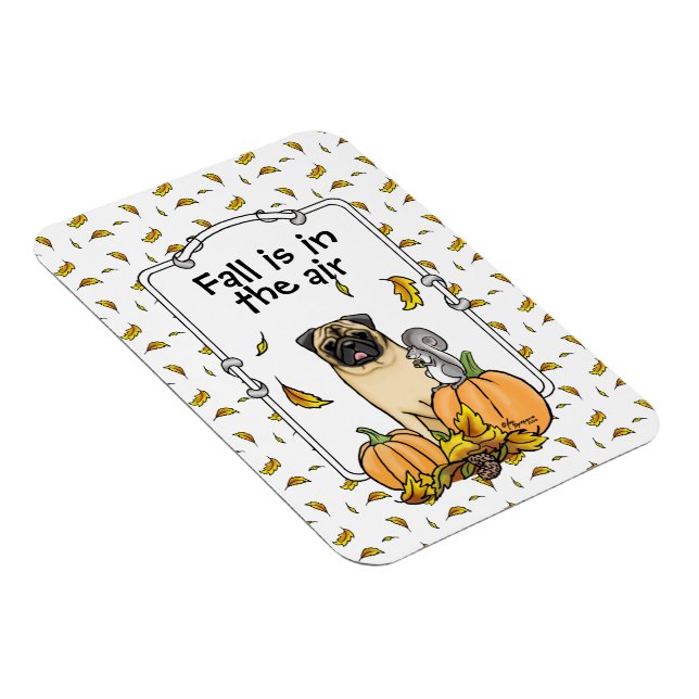 Fall Mops Hund (fawn) Pumpkins Blätter Niedlich Magnet (Rechte Seite)