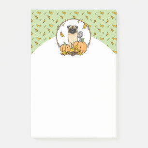 Fall Mops Hund (fawn) Pumpkins Blätter Niedlich Post-it Klebezettel