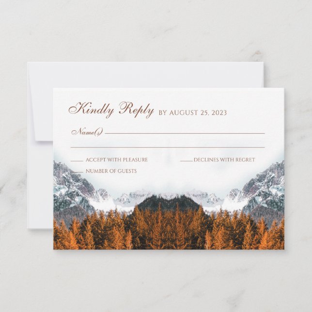 Fall Mountain Terracotta Forest Wedding RSVP Card Karte (Vorderseite)