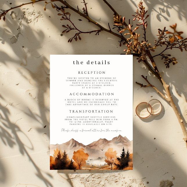 Fall Mountain Wedding Details Card Einladung (Von Creator hochgeladen)