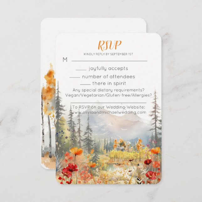 Fall Mountain Wedding RSVP Card (Vorne/Hinten)