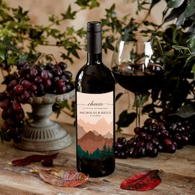 Fall Mountain Wedding Wine Label Weinetikett (Von Creator hochgeladen)