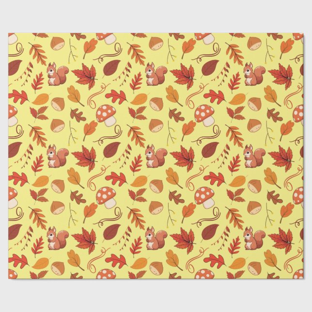 Fall Mushroom/Eichhörnchen Nahtlose Schleifpapier Geschenkpapier (Saum)
