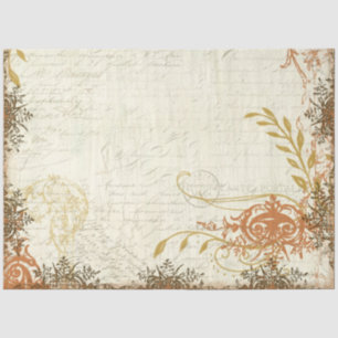 Fall Mustard Orange Ephemera Script Decoupage Art Seidenpapier