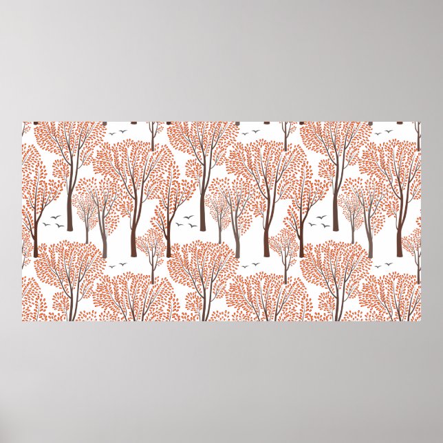 Fall nature wildlife seamless pattern Autumn trees Poster (Vorne)