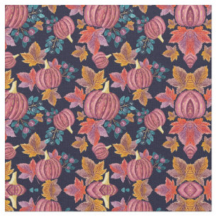 Fall Navy Pumpkin Blätter Wasserfarbmuster Stoff