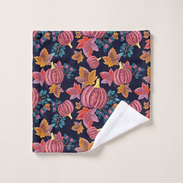 Fall Navy Pumpkin Blätter Wasserfarbmuster Waschlappen (Waschlappen)