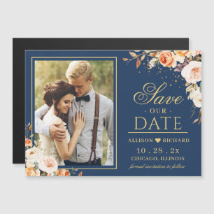 Fall Night Gold Floral Foto Speichern Sie das Date Magnetkarte