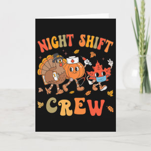 Fall Night Shift Crew Erntedank Pumpkin Retro N Karte