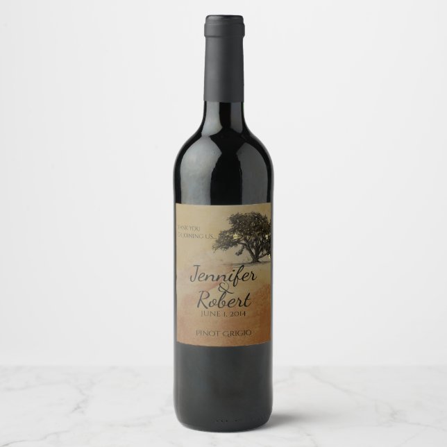 Fall Oak Tree Lantern Wedding Wine Label Weinetikett (Vorderseite)