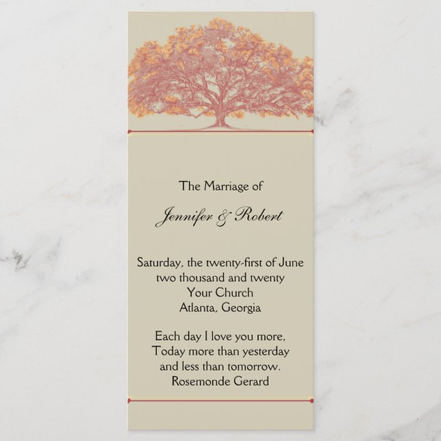 Fall Oak Tree Wedding Program Programm (Vorderseite)