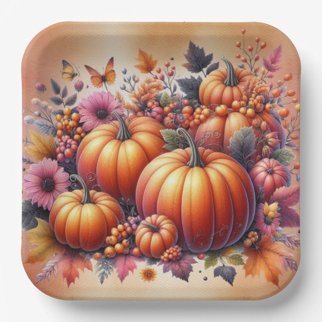 Fall- oder Erntedank-Thema Entsorgung Pappteller (Vorderseite)