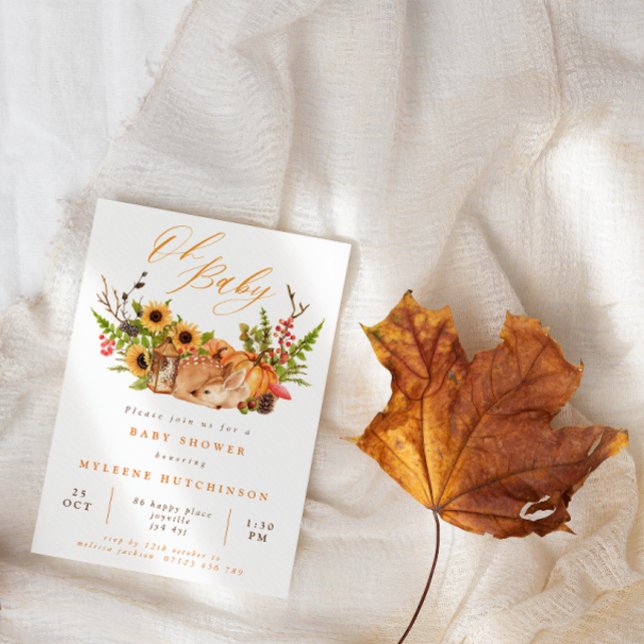 Fall Oh Baby Deer Pumpkin & Sunflower Baby Dusche Einladung (Von Creator hochgeladen)