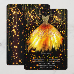 Fall Orange Black Gold Glitzer Dress Sweet 16 Einladung