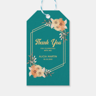 Fall Orange Blume Gold Aquamarin Danke Geschenkanhänger