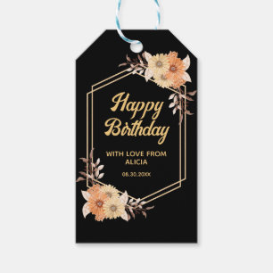 Fall Orange Blume Gold Black Happy Geburtstag Geschenkanhänger