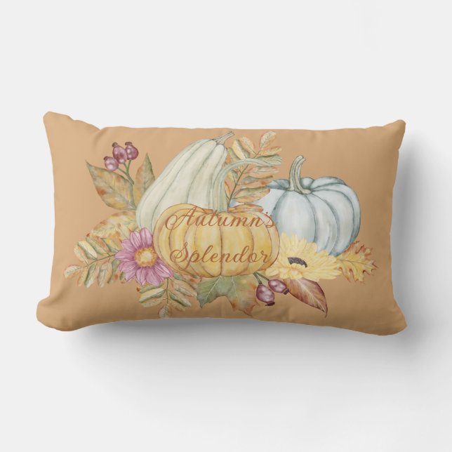 Fall Orange Erntedank Pumpkin Lumbar Pillow Lendenkissen (Vorderseite)