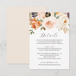 Fall Orange Floral Wedding Details Card Einladung