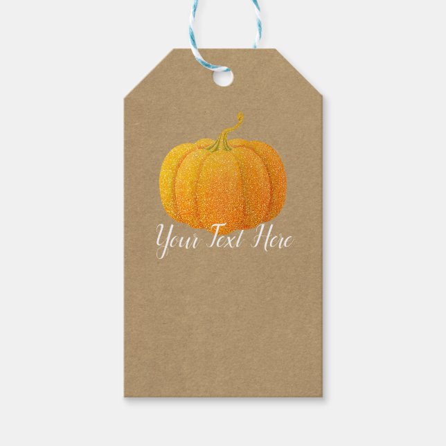 Fall Orange Glitter Glitzer Autumn Pumpkin Kraft Geschenkanhänger (Vorderseite)
