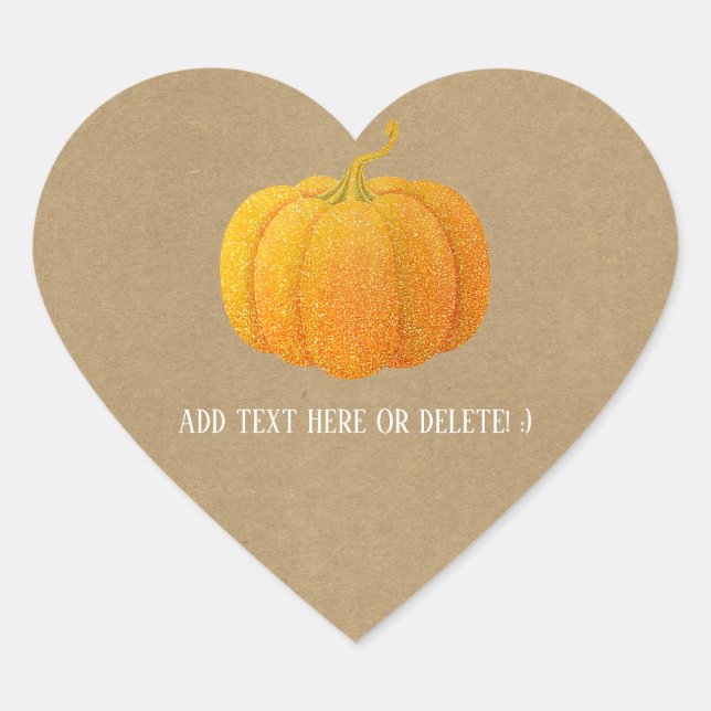 Fall Orange Glitter Glitzer Autumn Pumpkin Kraft Herz-Aufkleber (Vorderseite)