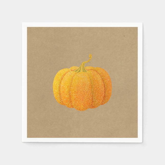 Fall Orange Glitter Glitzer Autumn Pumpkin Kraft Serviette (Vorderseite)