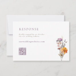 Fall Orange & Lila Wildblumen QR-Hochzeit RSVP Karte