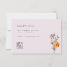 Fall Orange & Lila Wildblumen QR-Hochzeit RSVP Karte