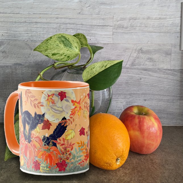 Fall Orange Pumpkin Black Cat Halloween Art Tasse (Von Creator hochgeladen)