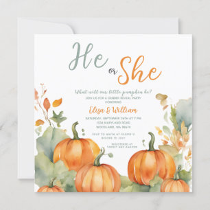 Fall Orange Pumpkin, He or she Gender Reveal Einladung