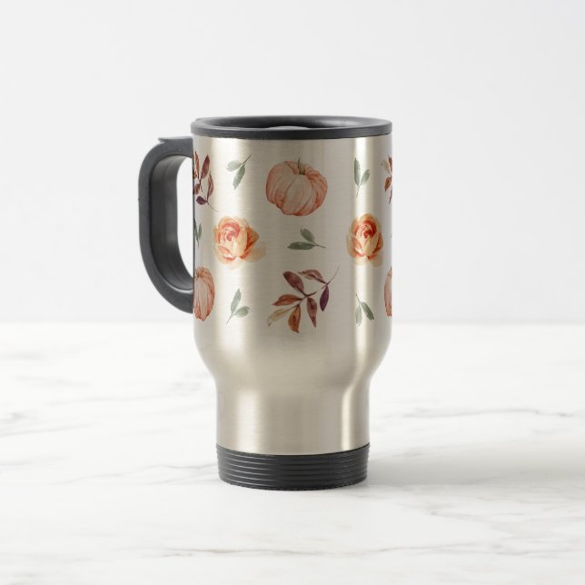 Fall Orange Pumpkin Kaffee Thermal Tumbler Reisebecher (Vorderseite Links)
