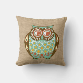 Fall Owl auf Imitaten Burlap Pillow Kissen