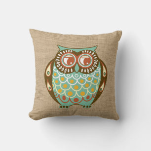 Fall Owl auf Imitaten Burlap Pillow Kissen