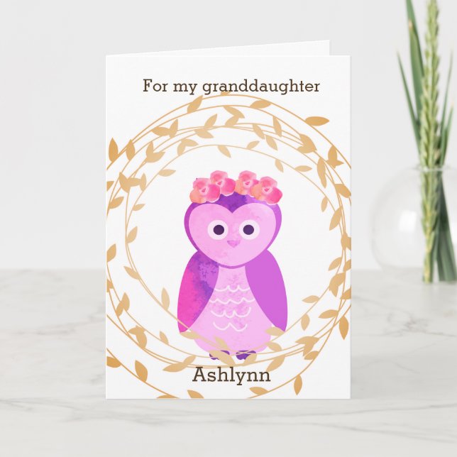 Fall Owl Birthday Grandtochter Karte (Vorderseite)