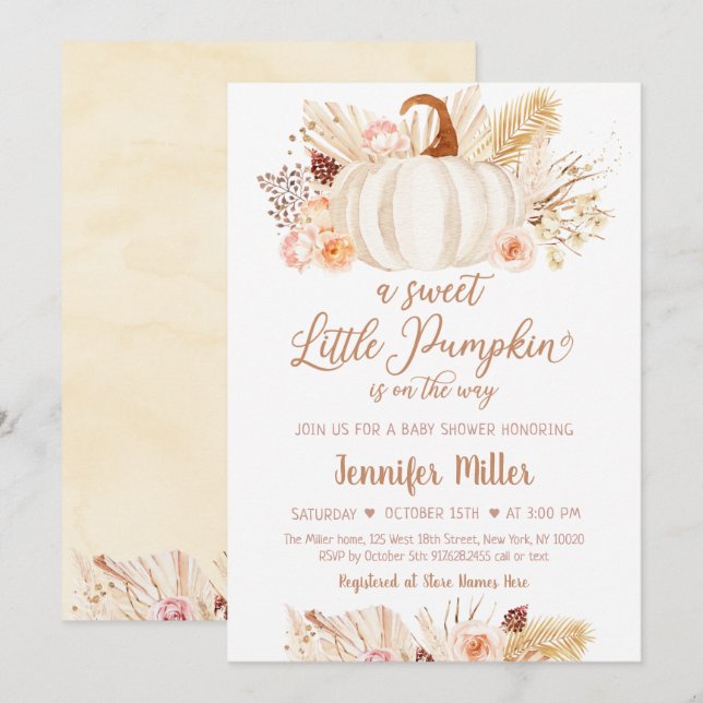Fall Pampas Grass Little Pumpkin Baby Dusche Einladung (Vorne/Hinten)