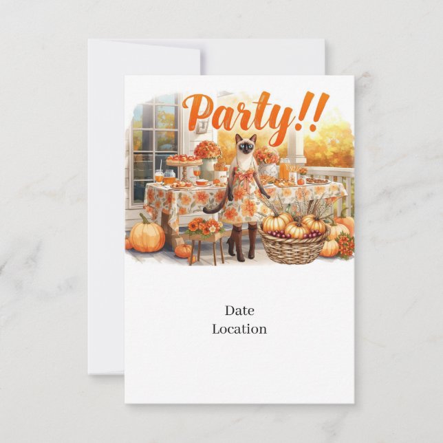Fall Party Invitation Card  for Siamese Cat Lovers Einladung (Vorderseite)
