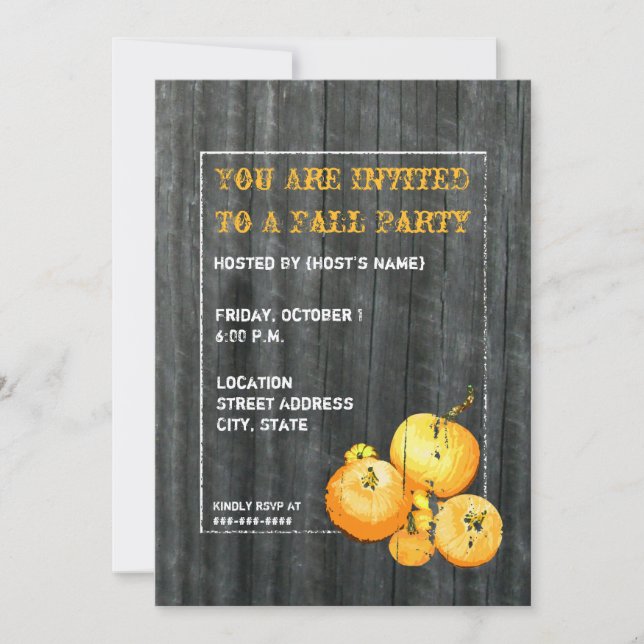Fall Party Pumpkin & Barnwood Einladung (Vorderseite)