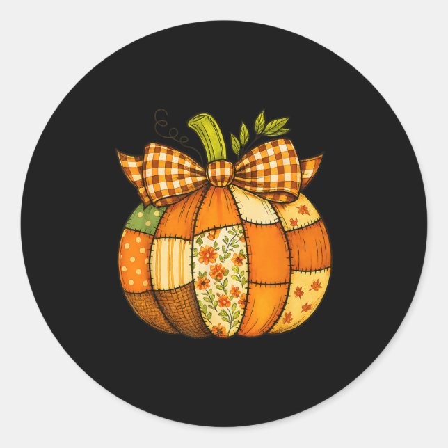 Fall Patchwork Pumpkin Autumn Halloween Thanksgivi Runder Aufkleber (Vorderseite)