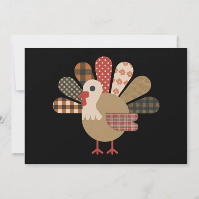 Fall Patchwork QuiltedTurkey Erntedank Feiertagskarte (Vorderseite)