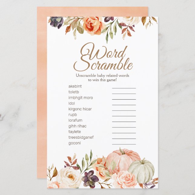 Fall Peach Pumpkin Rustic Word Scramble (Vorne/Hinten)