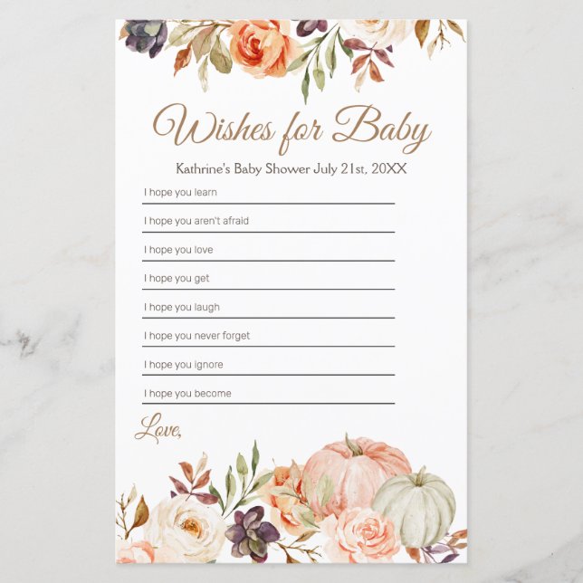 Fall Peach Pumpkin Rustikale Blumenwünsche für Bab (Vorderseite)