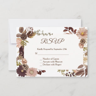 Fall Pine Wedding RSVP Card - Horizontal Karte