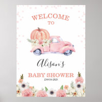 Fall Pink Floral Pumpkin Truck Baby Dusche Willkom