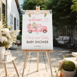 Fall Pink Floral Pumpkin Truck Baby Dusche Willkom Poster